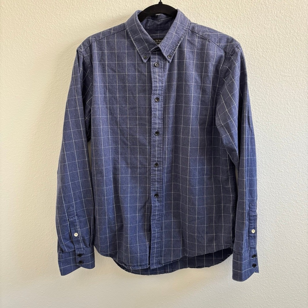 Rag & Bone Men's Small Fit 2, Blue Plaid Long Sleeve Button Up Collared Shirt
